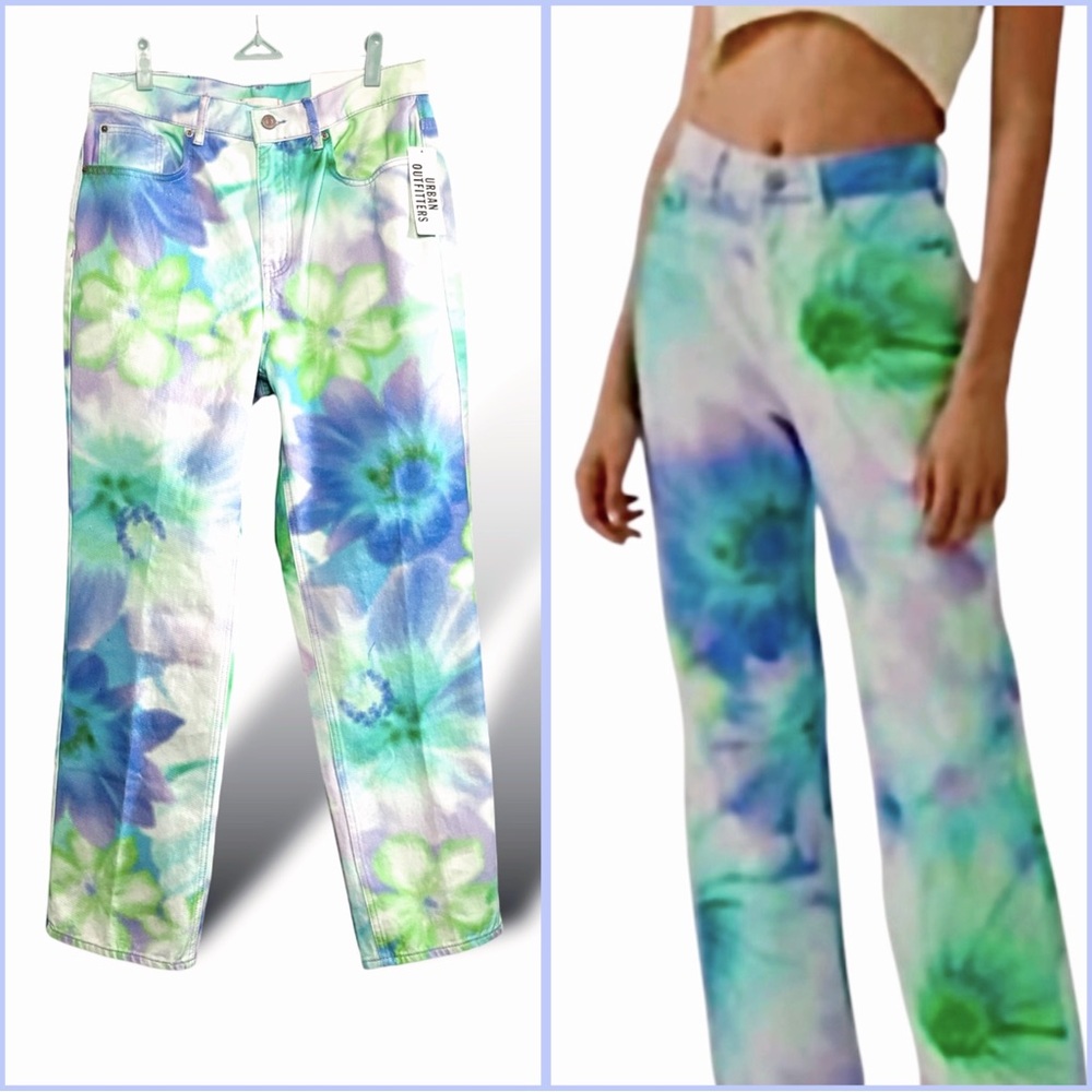 BDG by Urban Outfitters Cowboy Jeans Watercolor Floral Tie-Dye High Rise 31